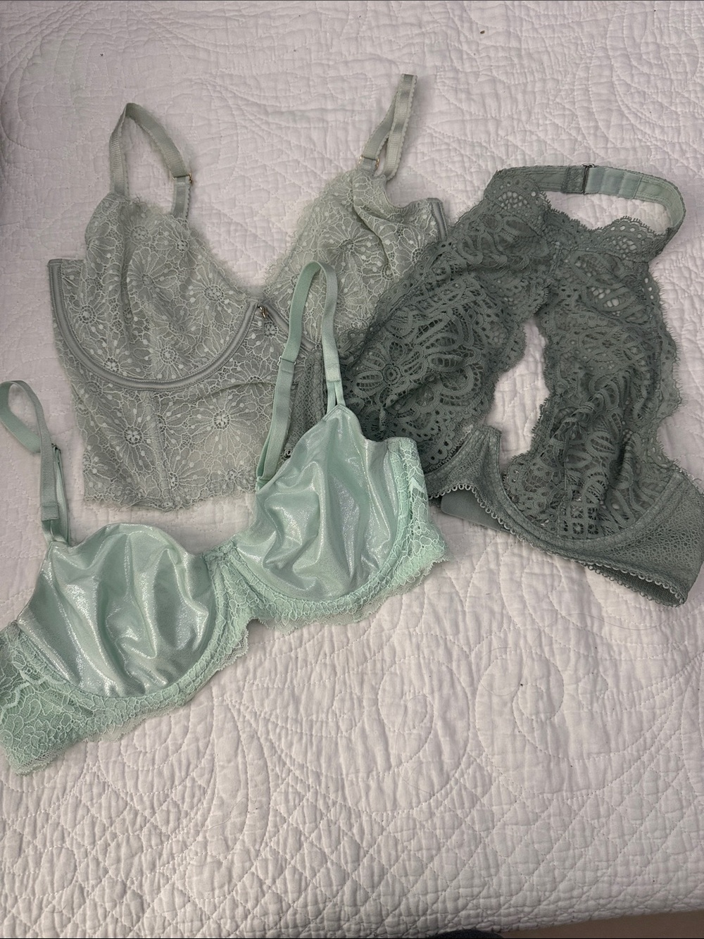 Victoria's Secret Mint & Sage Lace Bralette Trio